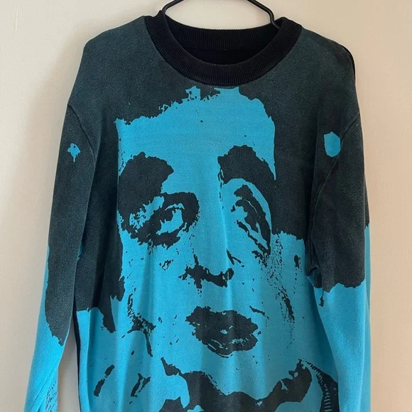 GOLF WANG Men's Retro L BlueGraphic Pullover Knit Cotton Tyler The Creator